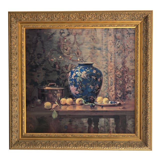 Oriental Vase With Crab Apples by American Artist Delbert Gish Print For Sale