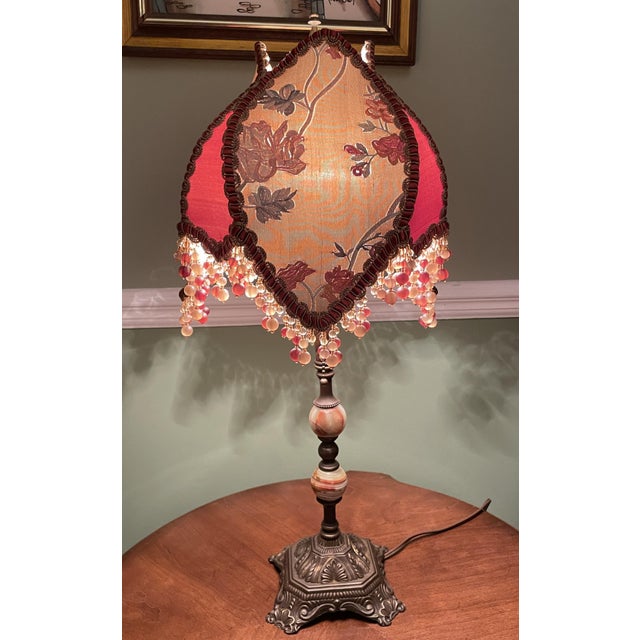 Victorian Vintage Victorian Table Lamp by Handley Industries & Lavish Lamps Beaded Fringe Shade For Sale - Image 3 of 16