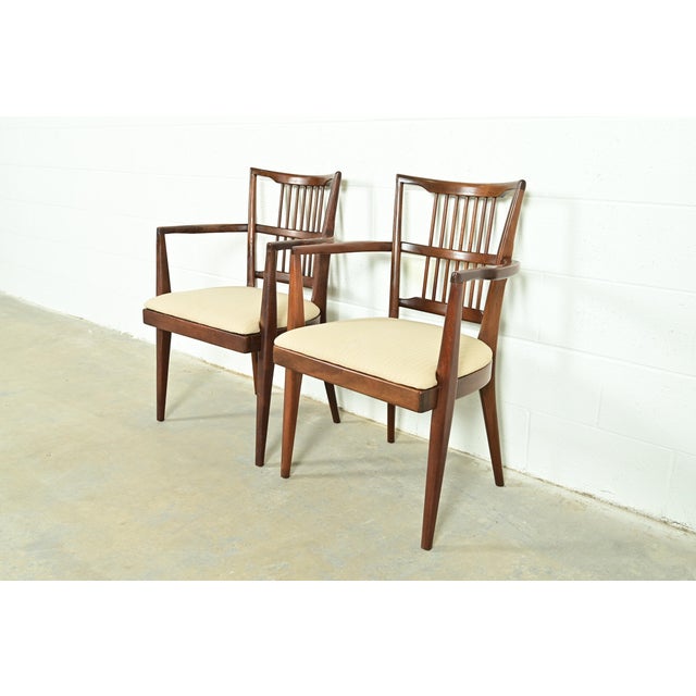 Mid-Century Modern Paul McCobb Style Mid-Century Modern Sculpted Walnut Spindle Back Armchairs, Pair For Sale - Image 3 of 13