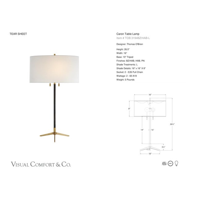 Thomas O'Brien by Visual Comfort Signature Caron Table Lamp in Bronze and Hand-Rubbed Antique Brass with Linen Shade...