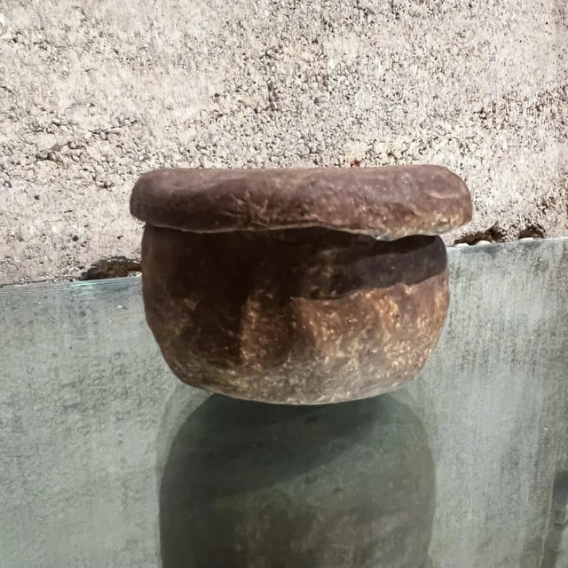 1960s Rustic Art Pottery Petite Vessel Lidded Jar Signed For Sale - Image 4 of 9