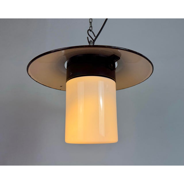 Industrial Grey Enamel Pendant Lamp with Milk Glass from Elektrosvit, 1960s For Sale - Image 18 of 18