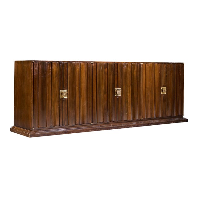 Tommi Parzinger for Parzinger Originals Mid Century Walnut and Brass Credenza For Sale