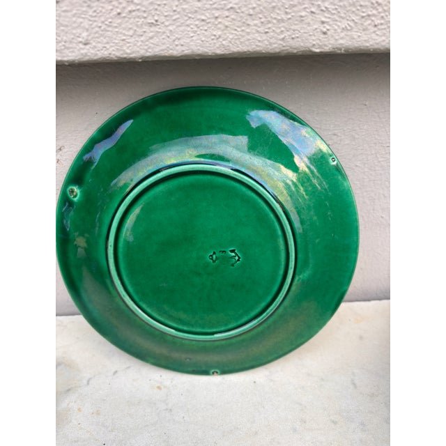 Late 19th Century French Green Majolica Leaves Plate Clairefontaine , Circa 1890 For Sale - Image 5 of 5