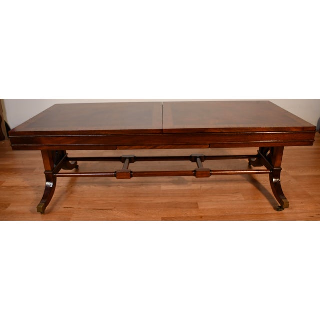 1930 English Regency Mahogany Banded Satinwood Coffee Table With Extending Leaf For Sale - Image 16 of 18