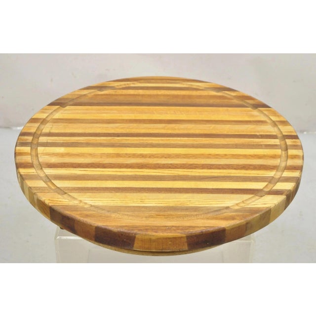 Mid-Century Modern Vintage Mid Century Modern Teak & Oak Wood 24" Round Spinning Charcuterie Cutting Board For Sale - Image 3 of 12