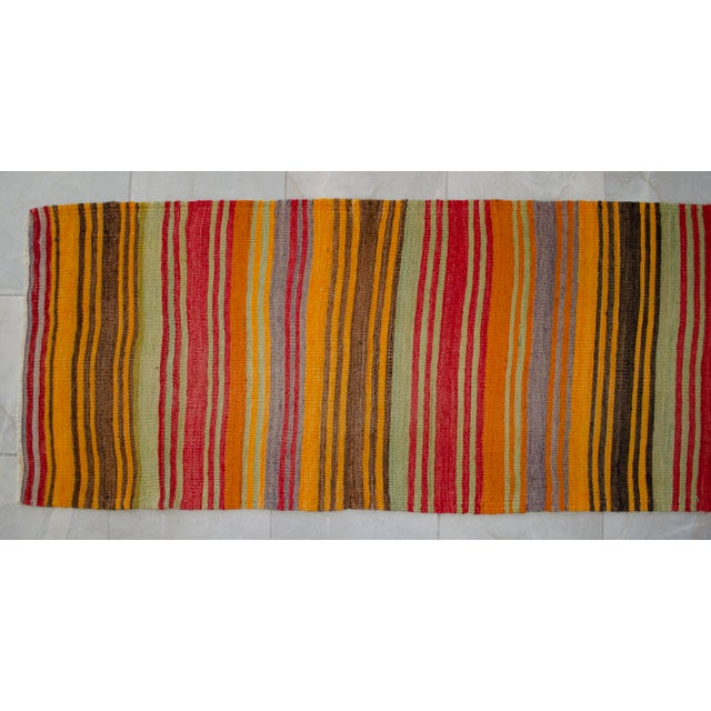 1960s Vintage Runner Rug Turkish Handmade Striped Hallway Decor - 2'6" X 11'6" For Sale - Image 9 of 12