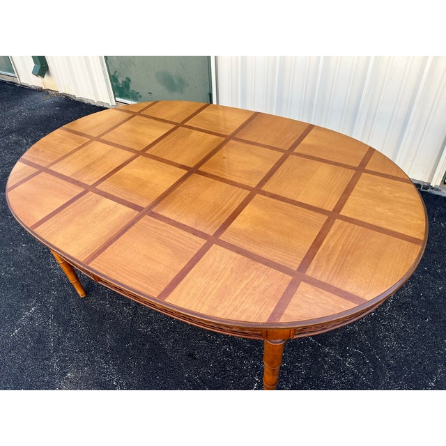 Wood 1970s American of Martinsville Faux Bamboo and Rattan Walnut Dining Table For Sale - Image 7 of 12