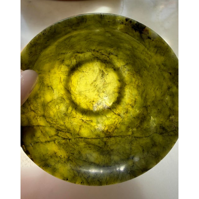 Vintage Hand-Carved Spinach Green Jade Bowl For Sale - Image 9 of 11