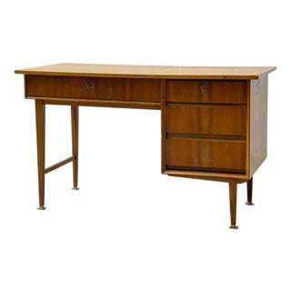 Walnut Desk with Brass Details, 1960s For Sale
