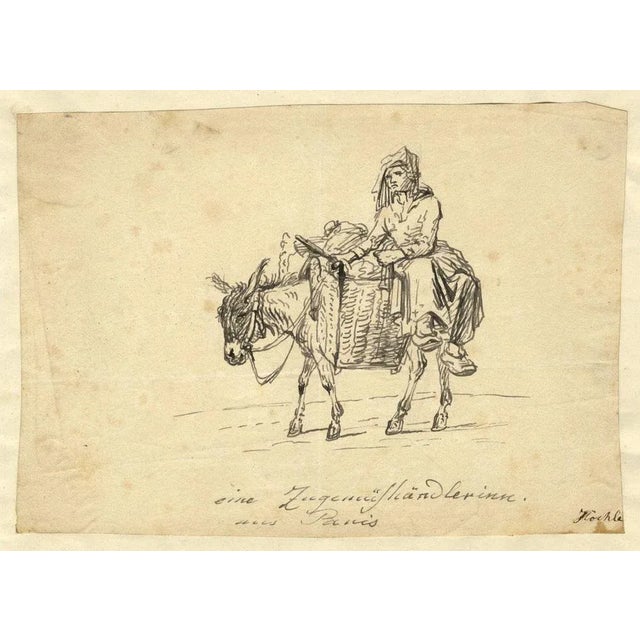 An original early 19th-century pen & ink drawing, Johann Nepomuk Hoechle, Travelling Trader from Paris.An interesting ink...