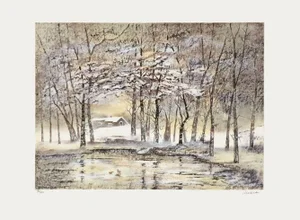 1990 Antonio Rivera Chaumière Sous La Neige Lithograph