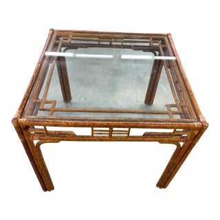 Mid 20th Century Vintage Bamboo Rattan and Glass Table Seats 4 For Sale