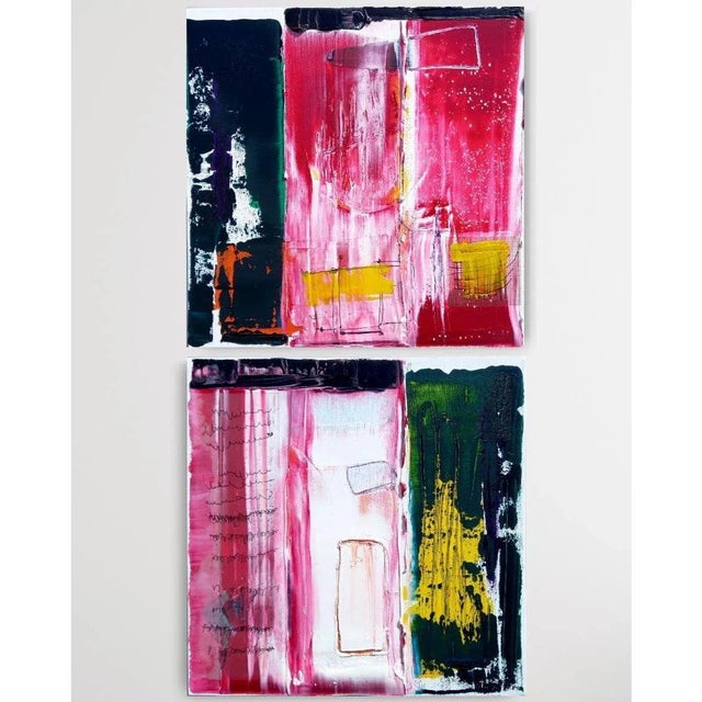 Textile One-of-a-Kind Abstract Oil Paintings - Diptych / Cy Twombly / Robert Motherwell For Sale - Image 7 of 12