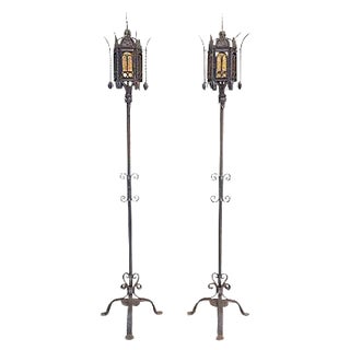 Antique Torchiere Floor Lamps - A Pair For Sale