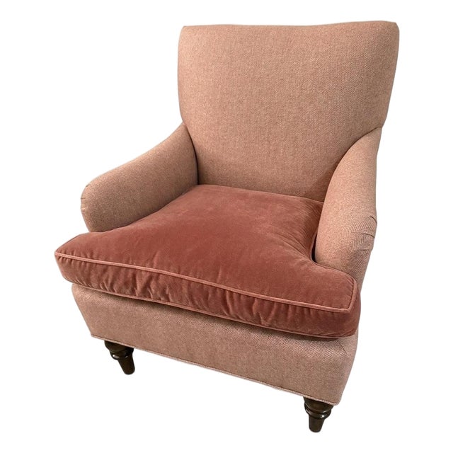 Custom Herringbone & Velvet Armchair For Sale