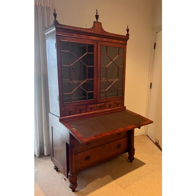 Traditional Antique Early 1900s Flame Mahogany Secretary With Bookcase For Sale - Image 3 of 18