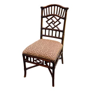 Vintage Tommy Bahama Chinese Chippendale Bamboo Side Chair, Reupholstered in Kravet “Wild Thing” For Sale