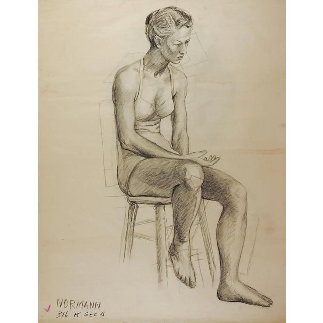 Pencil and charcoal line drawing figure study by Charles Berkeley Normann (1903-1985) Texas. Signed lower left corner, age...