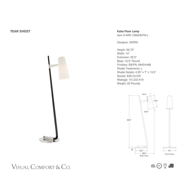 AERIN by Visual Comfort Signature Katia Floor Lamp in Ebony and Polished Nickel with Linen Shade Designer: AERIN Height:...
