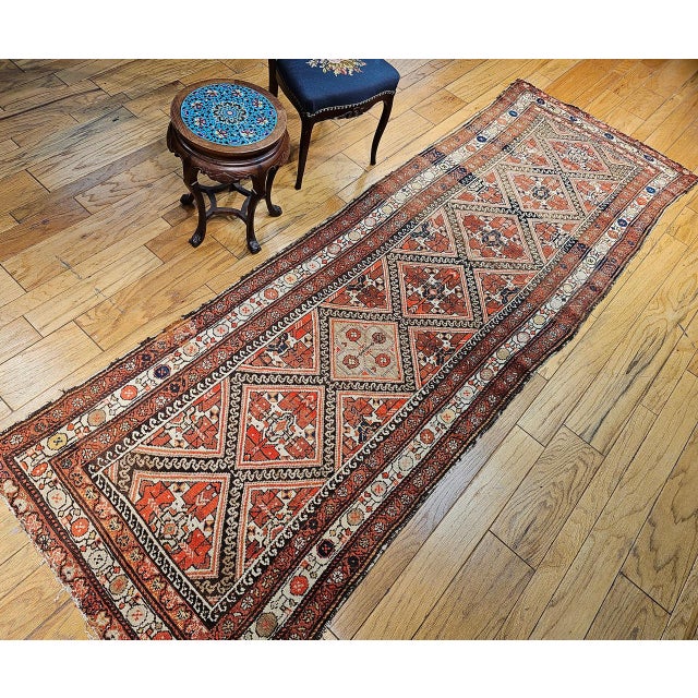Textile Antique Persian Malayer Runner Rug, Hand-Knotted Wool, Geometric Pattern, 4x12, Red & Ivory For Sale - Image 7 of 18