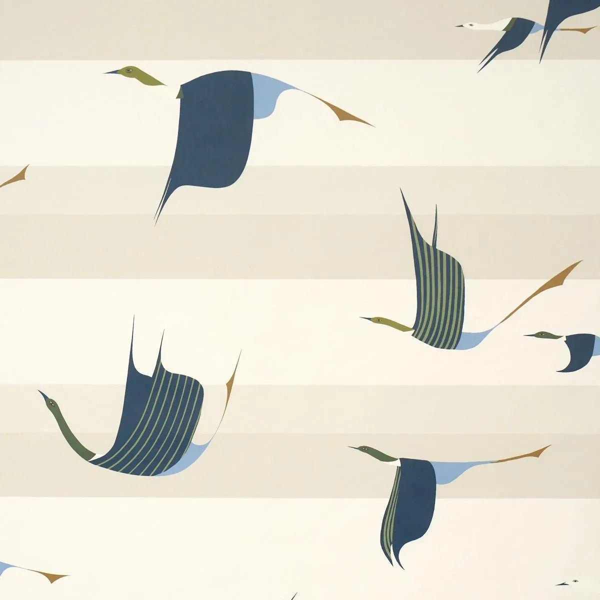 Schumacher x Peg Norriss Flying West Wallpaper In Blue | Chairish