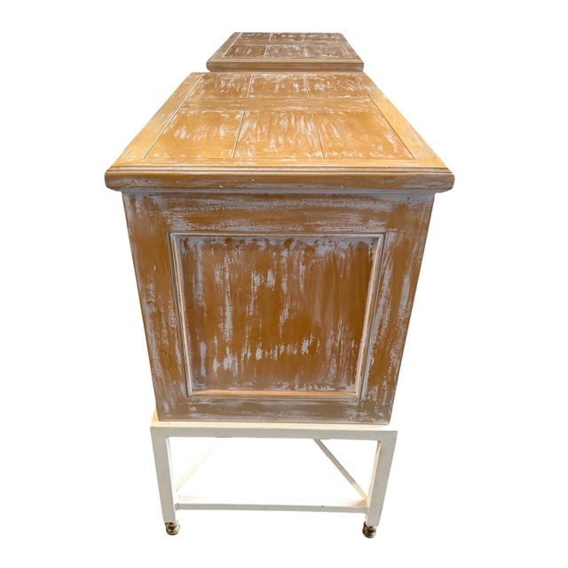 Wood Pair French Cerused Oak and Brass Nightstands Metal Bases For Sale - Image 7 of 12