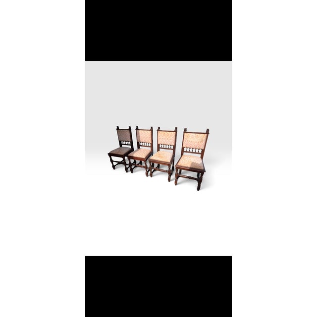 Dark Pink Early 20th Century Jacobean Renaissance Revival Carved Oak Dining Chairs With Figural Finials – Set of 6 For Sale - Image 8 of 12