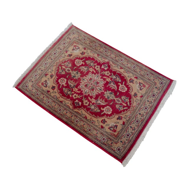 Distressed Turkish Yastik Petite Rug Low Pile Hand Knotted Mat - 1'8'' X 2'4'' For Sale - Image 6 of 14