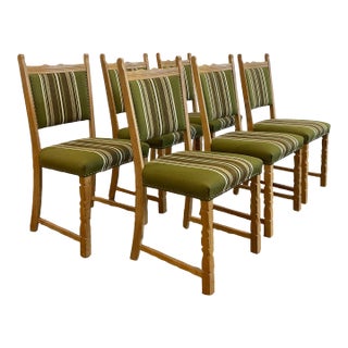 1970s Set of 6 Mid-Century Modern Oak Dining Chairs Attributed to Henning Kjaernulf For Sale