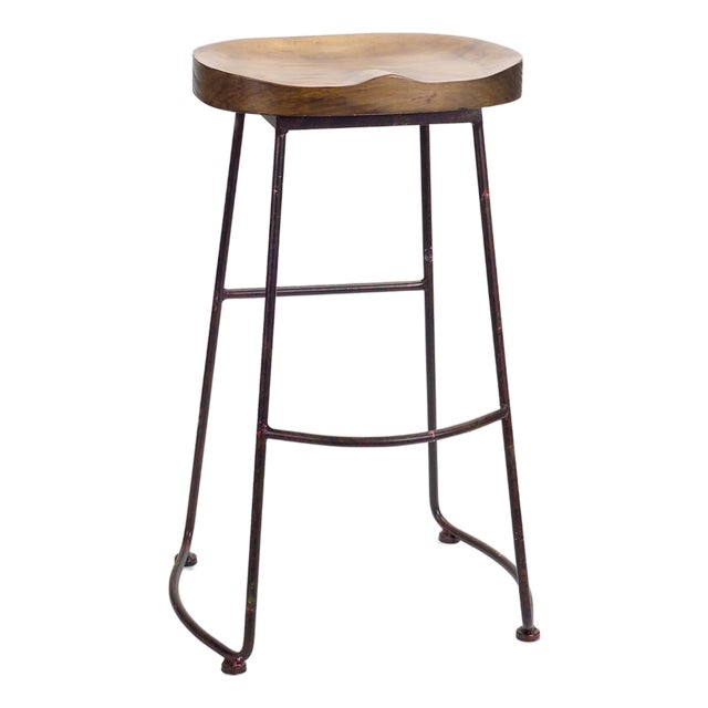 Industrial Wood Bucket Seat Stool 30"H For Sale