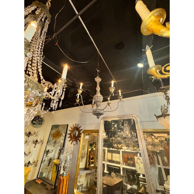 Traditional Mid 20th Century Italian Wood and Iron Silver Leaf Chandelier For Sale - Image 3 of 6
