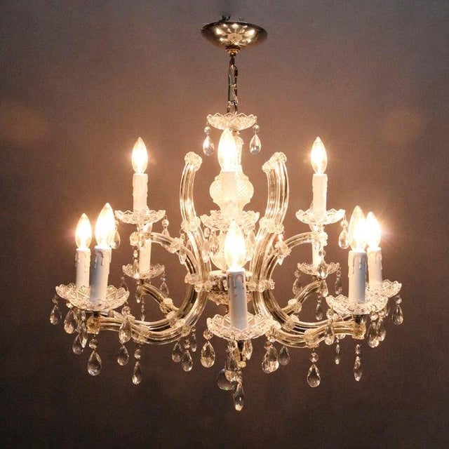Early 20th Century Vintage Italian Cut Crystal and Chrome 12-Light Chandelier, 20th Century For Sale - Image 5 of 5