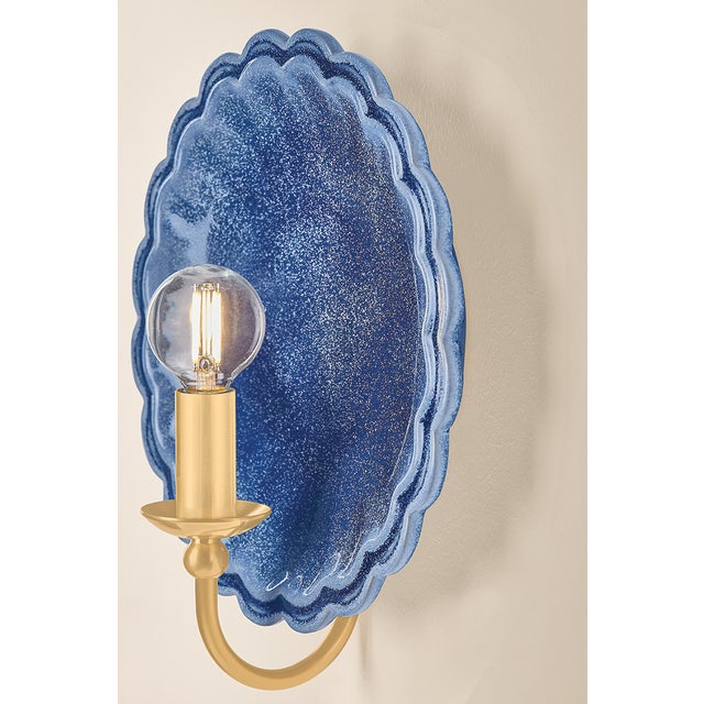 Art Deco Mitzi Paulette 9.75 in. 1 Light Wall Sconce in Aged Brass and Ceramic Indigo Wash Finish For Sale - Image 3 of 7