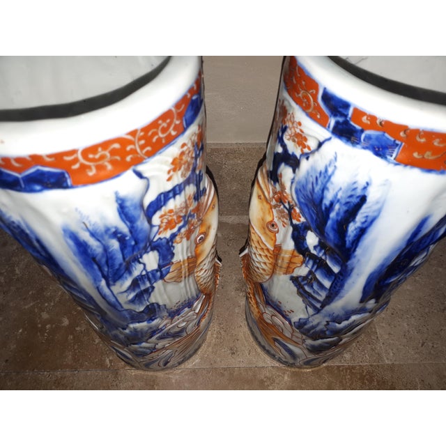 Arita Porcelain Vases with Carps Decoration, Japan, Set of 2 For Sale - Image 13 of 18