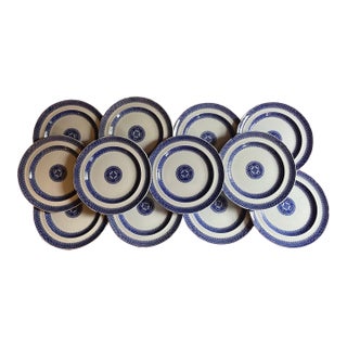 Antique 19th Century Copeland Spode New Stone Blue & White Chinese Export Fitzhugh Style Dinner Plates - Set of 12 For Sale