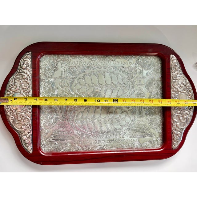 Vintage Hazorfim Sterling Silver & Mahogany Challah Tray With Glass Cover, 21.5" X 13" For Sale - Image 11 of 11