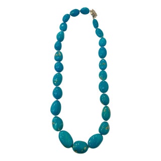 340 Carat Natural Sleeping Beauty Turquoise Necklace Single-Strand 14 Karat Gold For Sale