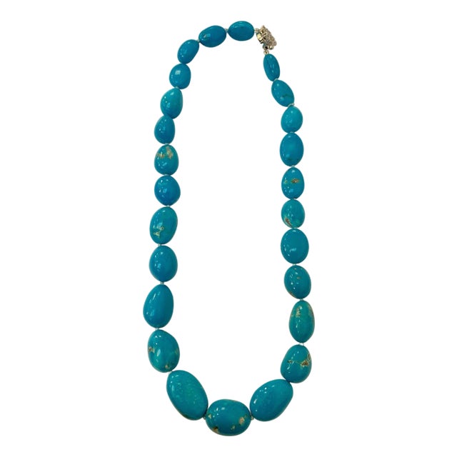 340 Carat Natural Sleeping Beauty Turquoise Necklace Single-Strand 14 Karat Gold For Sale