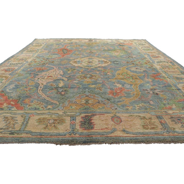 Vintage Blue Colorful Oushak Rug - 9'00 X 11'10 For Sale - Image 4 of 11