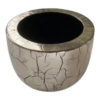 Larry Lubow for Steve Chase Crackle Pattern Planter in Silver Metallic Glaze For Sale
