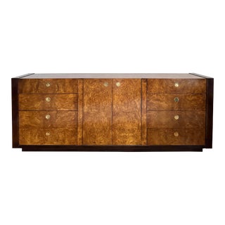 1970s Milo Baughman Style Burl Wood Brass Accent Dresser by Century Furniture For Sale