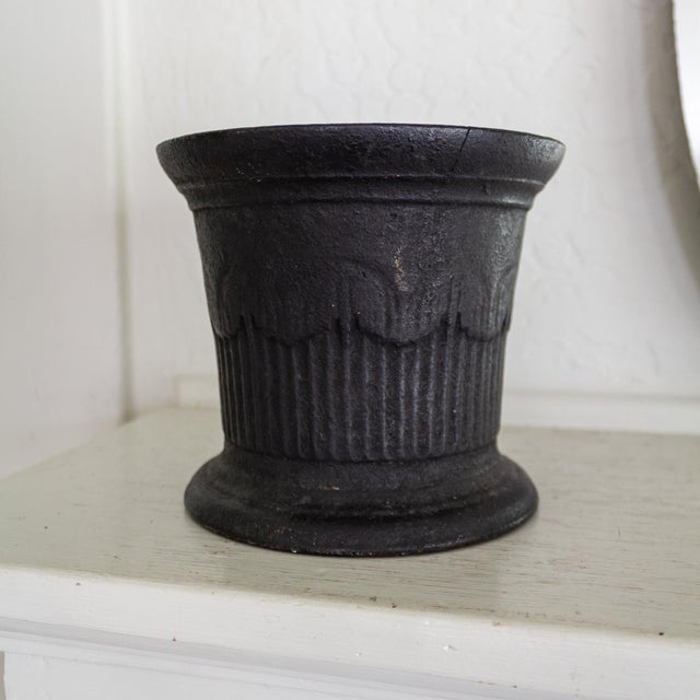 19th Century Black Cast Iron Mortar Jardiniere or Plant Holder For Sale - Image 10 of 11