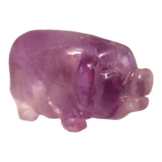 Miniature Hand-Carved Piglet of Amethyst Stone, Birth Stone for February! For Sale