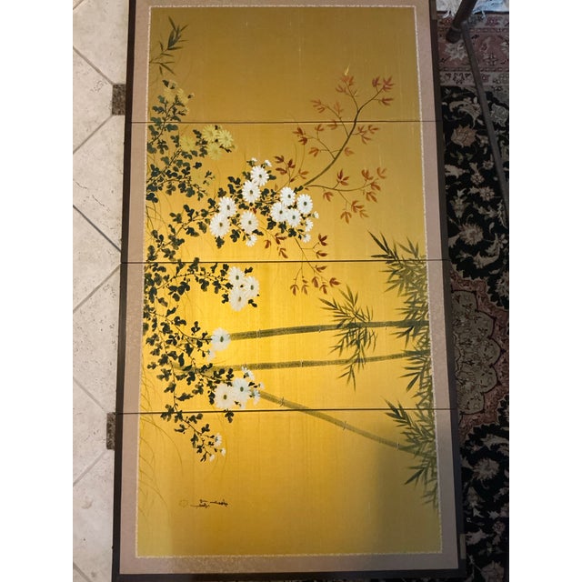 Stunning Japanese Four‑Panel Gilt Screen,Signed For Sale - Image 4 of 12