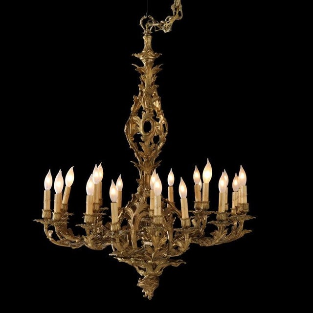 19th Century Early 19thC Large French Louis XIV Gilt Bronze 24-Light Foliate Chandelier For Sale - Image 5 of 12