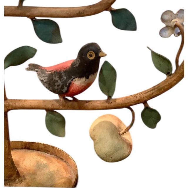 Metal Vintage Italian Tole Espalier / Espaliered Tree Sculpture, Fruit Tree, Birds, Blossoms, & Apples, Manner of Mottahedeh For Sale - Image 7 of 10