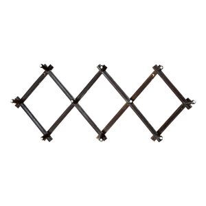 Antique 19th Century Reeded Wood and Turned Peg Adjustable Accordion X-Form Wall Mounted Coat Rack or Hooks for Scarves and Hats