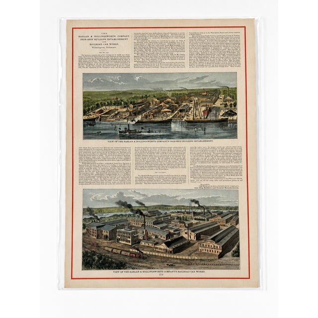 Late 19th Century Harlan & Hollingsworth Shipbuilding & Railroad, Wilmington Riverfront Delaware – Antique Steel Engraving, 1890 For Sale - Image 5 of 5