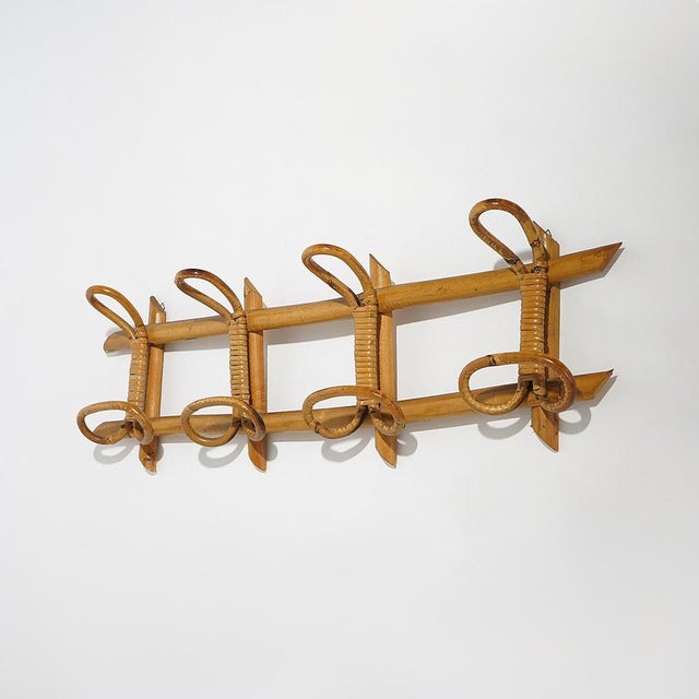 Modern Wall Coat Rack in Rattan and Woven Wicker, 1960s For Sale - Image 3 of 12